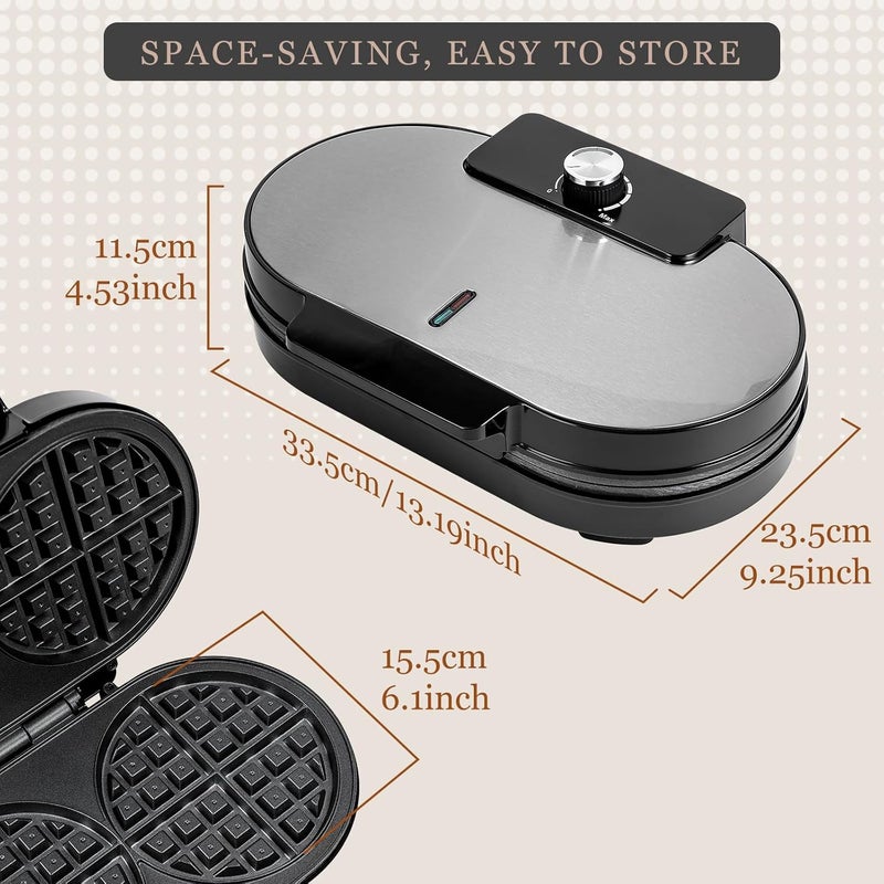 UVFAST Double Waffle Maker 6 Inch, 1200W Belgian Waffle Maker for Breakfast and Snacks, Makes 2 Personalized Individual Keto Chaffles, Waffle Iron with Nonstick Plates, Temperature Knob, Black - Image 3